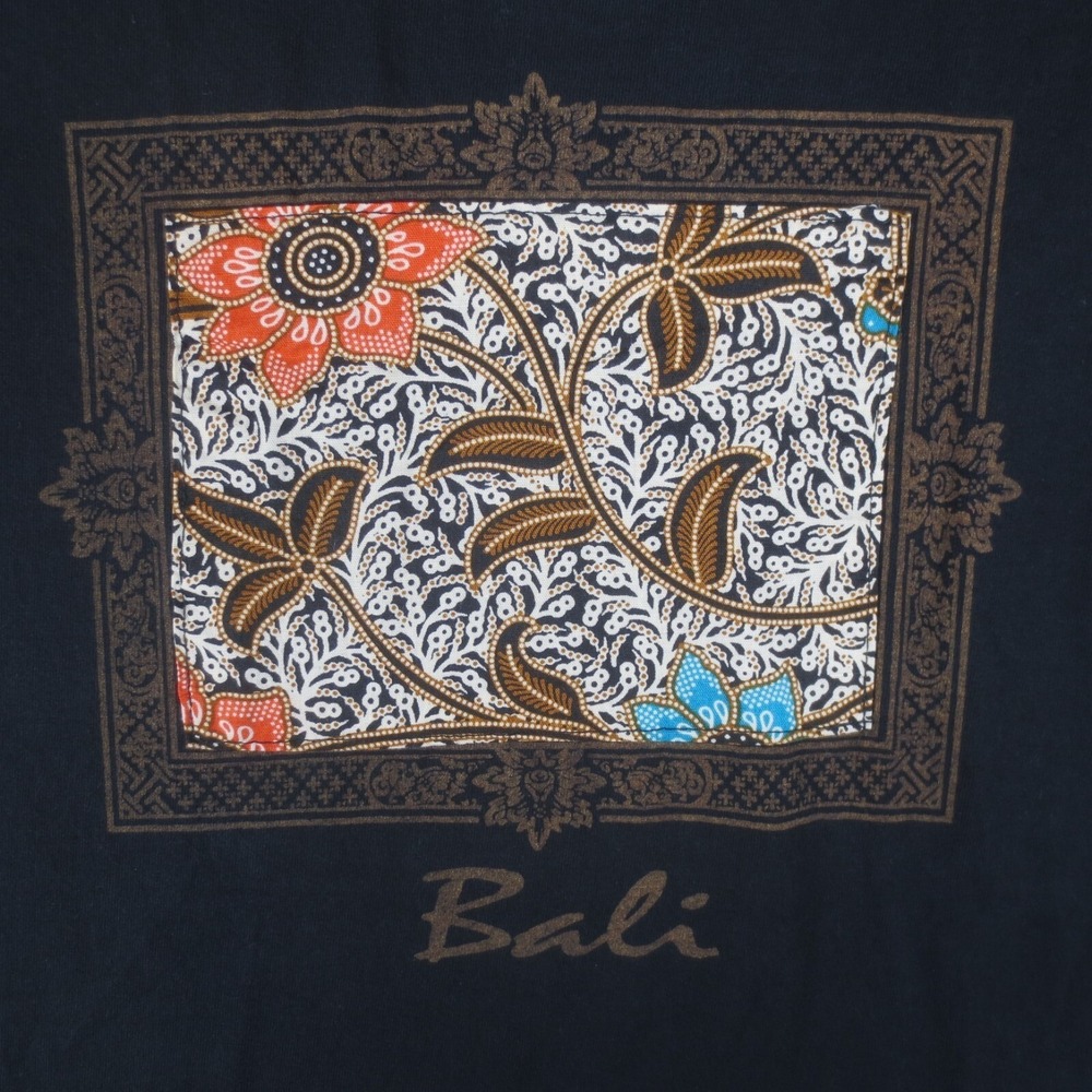 Bali T Shirt Womens XL Black Short Sleeve Art Souvenir Spellout Graphic Tee